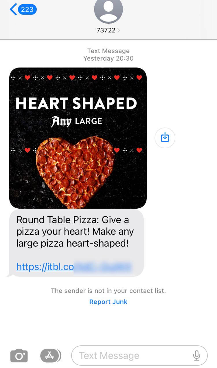 Short Code RoundTablePizza text messaging